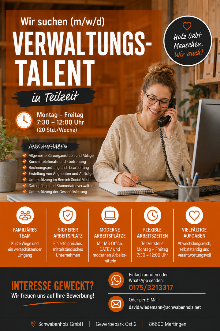 Wir suchen Sie: Verwaltungstalent (m|w|d) in Teilzeit